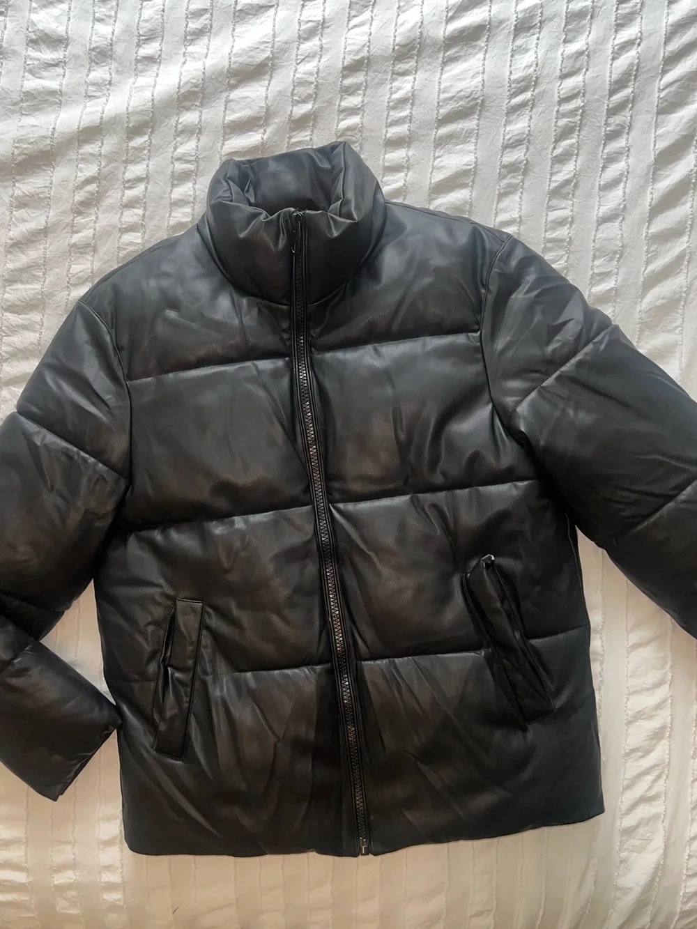 Zara Black Faux-Leather oversized Puffer Jacket